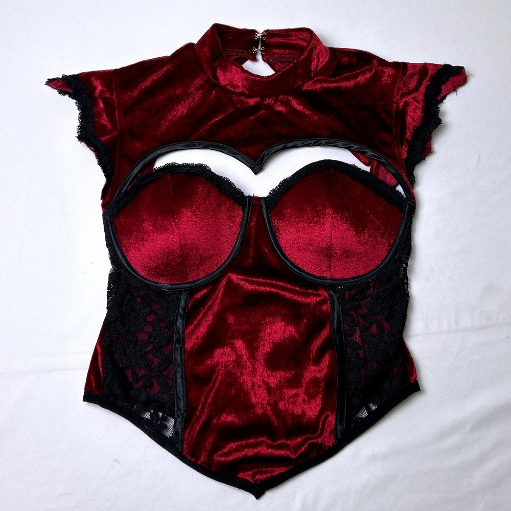 Suit Yourself Womens Cutout Velvet Lace Corset Top Size S/M Burgundy Costume